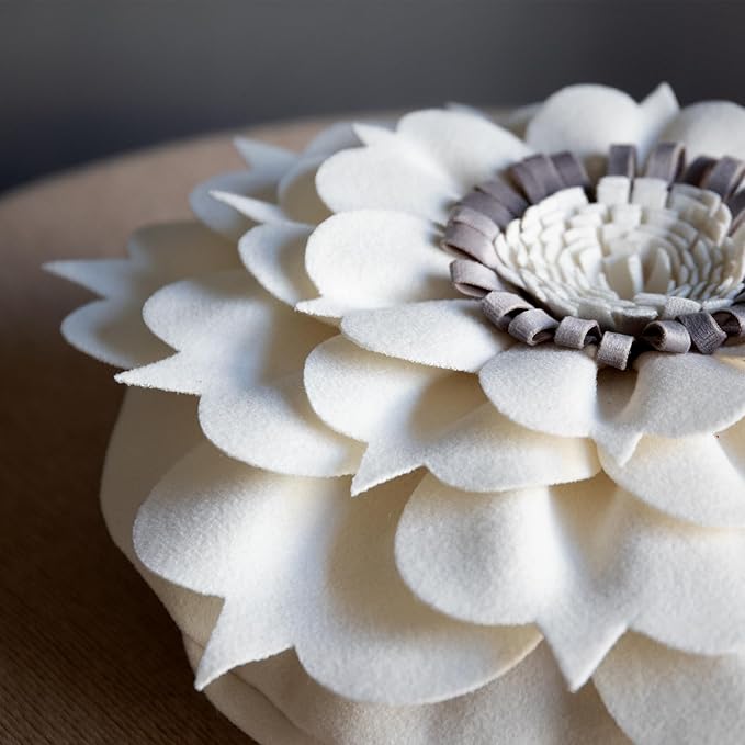 3D Flower Decorative Throw Pillow Accent Handmade Round Pillow Cushion with Insert for Home Couch Bedroom Decor 13 x 13 Inch White