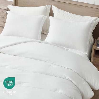 Chezmoi Collection Cliff 3-Piece Lightweight Cooling Comforter Set, King - Rayon Derived from Bamboo & Polyester Blended, Soft Breathable Bedding for Hot Sleepers, White