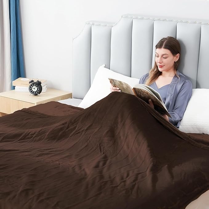 Electric Heated Blanket Twin Size 62"x84", Fast Heating, Soft Plush Microplush for Bed & Couch, 10Hs Auto Off & 5 Heating Levels, Machine Washable, Gifts for Grandma & Family-Dark Brown