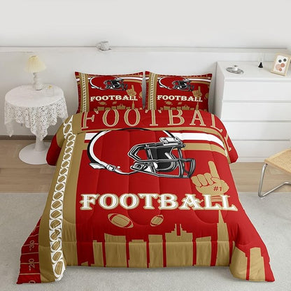 Feelyou Football Bedding Set Boys Girls Queen Size Women Men Rugby Sports Comforter Football City Duvet Quilt Brown Red Room Decor