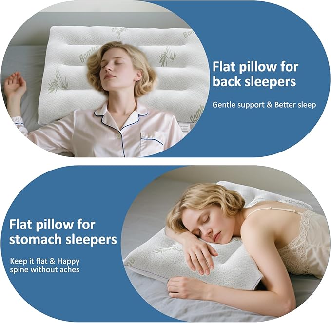 SWTMERRY Ultra Thin Pillows 2 Pack for Sleeping, Flat Pillows for Stomach & Side Sleepers, Rayon Derived from Bamboo, 7D High Support 2.5 inch Height Slim Bed Pillow