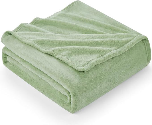 Hansleep Fleece Sage Green King Blanket, Super Soft Flannel Fuzzy Plush Cozy Blanket for All Seasons, Sage Green, King 90x108 Inches