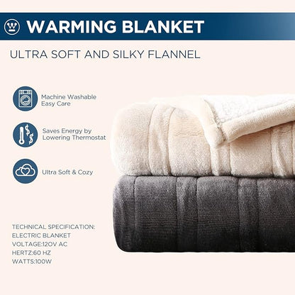 Westinghouse Electric Blanket Queen, Heated Blanket Queen Size with 10 Heating Levels and 1 to 12 Hours Heating Time Settings, Flannel to Sherpa Reversible, Machine Washable (84" x 90", Navy)