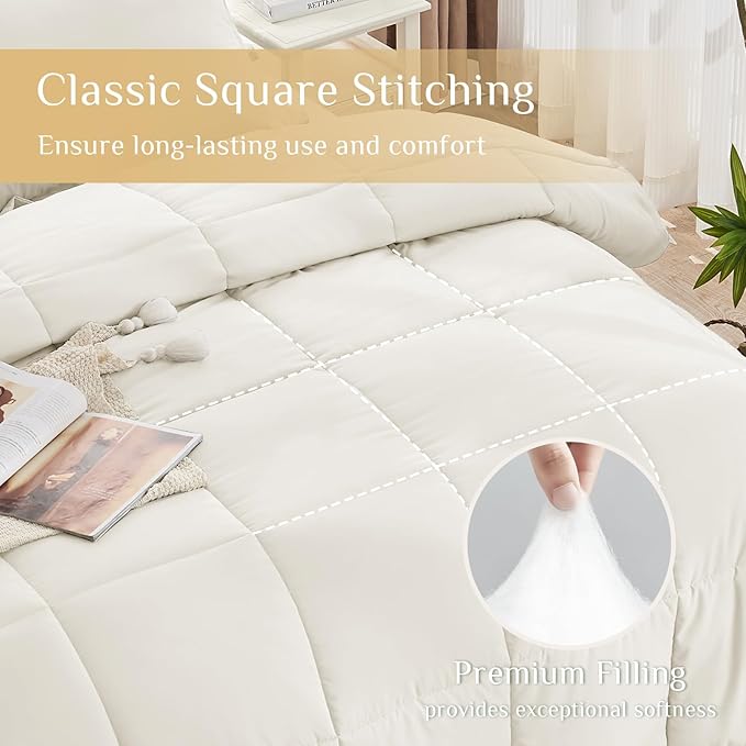 JOLLYVOGUE Twin XL Comforter Set, Ultra-Soft Bed in a Bag Twin XL Size 5 Pieces, Oeko-TEX Certified Bedding Set with Down Alternative Comforter, Sheets, Pillowcases & Shams, Ivory