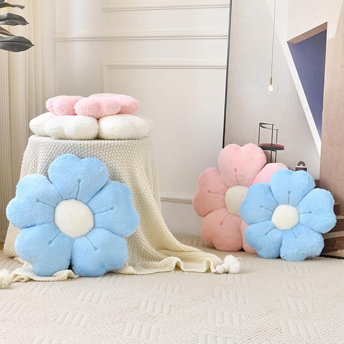 Flower Pillow, Flower Shaped Pillow Decorative Throw Pillows for Bed Couch, Cute Daisy Pillow Dorm Decor Floor Seating Cushion (Blue, 19.6 Inches)