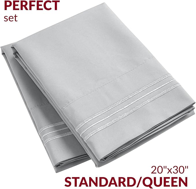 Mellanni Pillow Cases - Luxury, Extra Soft, Cooling Pillow Covers - 2 PC Iconic Collection Pillowcases - Envelope Closure (Standard/Queen 20" x 30", Light Gray)