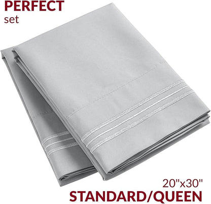 Mellanni Pillow Cases - Luxury, Extra Soft, Cooling Pillow Covers - 2 PC Iconic Collection Pillowcases - Envelope Closure (Standard/Queen 20" x 30", Light Gray)