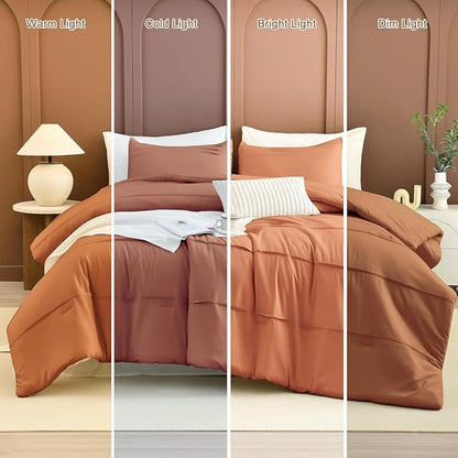 Masaca 120x120 Oversized King Comforter,Pinch Pleated Pumpkin California King Comforter Set Lightweight Rustic Farmhouse Microfiber Extra Large Bedding 3PCS