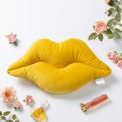 Ashler Lips Throw Pillows Smooth Soft Velvet Insert Included Cushion for Couch Bed Living Room, Yellow, 24 X 12 inches