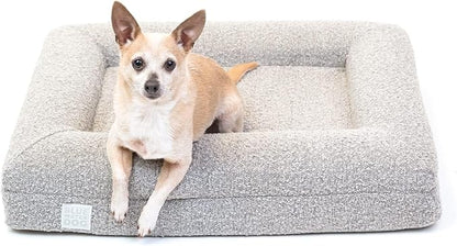 Luxury Boucle Orthopedic Memory Foam Dog Bed with Waterproof Liner and Machine Washable Cover with YKK Zippers (Small, 29" L x 23" W x 6" Th, Sand)