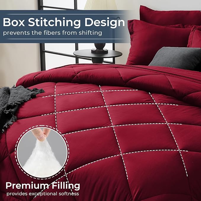 HEVUMYI Red Twin Comforter Set - 5-Piece All Season Bed in a Bag Twin, Ultra Soft Bedding Set with Comforter, Flat Sheet, Fitted Sheet, Pillowcases, Pillow Shams