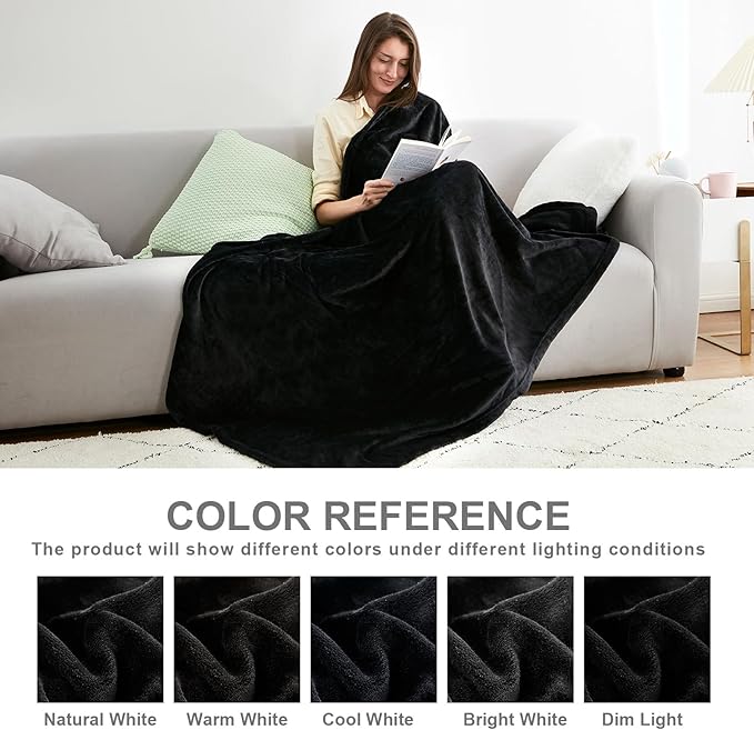 Hansleep Fleece Black Throw XL Blanket, Super Soft Flannel Fuzzy Plush Cozy Blanket for All Seasons, Black, Throw XL 50x70 Inches