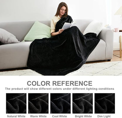 Hansleep Fleece Black King Blanket, Super Soft Flannel Fuzzy Plush Cozy Blanket for All Seasons, Black, King 90x108 Inches