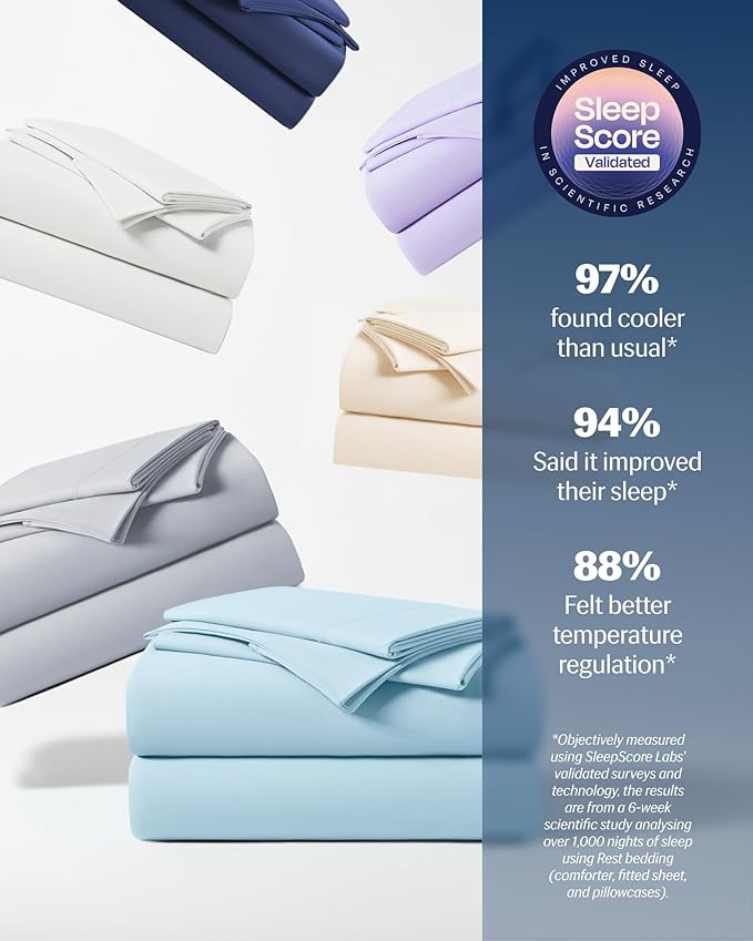 REST® Evercool®+ Starter Sheet Set, Full, Light Blue, Breathable Bed Sheet for Hot Sleeper and Night Sweats, with Pillowcases, Ionic+ Self-Cleaning Silver Yarn for Sensitive Skin, 3PCS No Flat Sheet