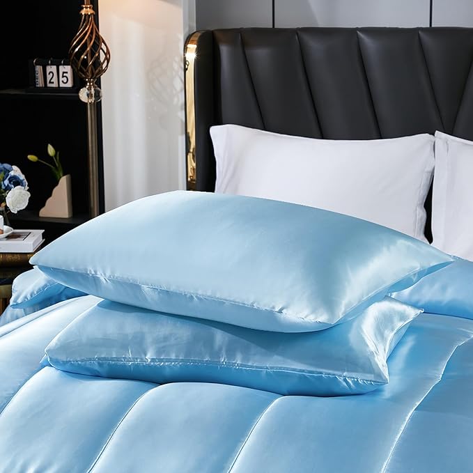 Satin Comforter Set Queen Silk Like Blue Bedding Set Luxury Hotel Silky Bed Home Deocr Sexy Silky Down Comforter Baby Blue Bed Set
