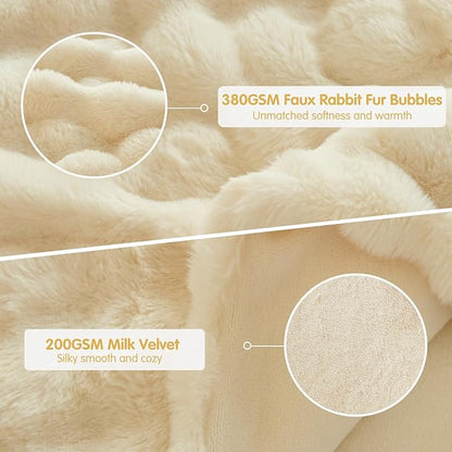 Tokokimo Faux Fur Comforter Set King Size, Ultra Soft Reversible Heavyweight Fluffy Bedding, Extra Warm Winter Comforter with 2 Pillow Cases, All Season Fuzzy Comforter Set, Beige