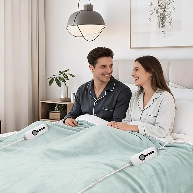 Electric Heated Blanket 84"x90" Queen Size Microplush Cover Blanket, 4 Heat Settings & 10 Hours Auto Off, Cozy & Warm for All Night, Machine Washable, Light Green