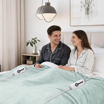 Electric Heated Blanket 90"x100" King Size Microplush Cover Blanket, 4 Heat Settings & 10 Hours Auto Off, Cozy & Warm for All Night, Machine Washable,Spring Green