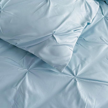 Maple&Stone Full Size Comforter Sets, 7 Pieces Bedding Sets Full, Pintuck Bed in a Bag Bed Set with Comforter, Sheets, Pillowcases & Shams - Light Blue