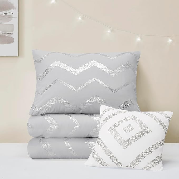 Codi Gray Twin Bedding Set for Teen Girls, Bedroom Comforter for College Dorm Girl, 3 Pieces - All Seasons Warm
