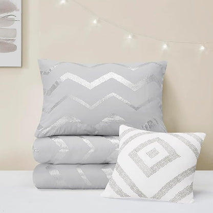 Codi Gray Twin Bedding Set for Teen Girls, Bedroom Comforter for College Dorm Girl, 3 Pieces - All Seasons Warm