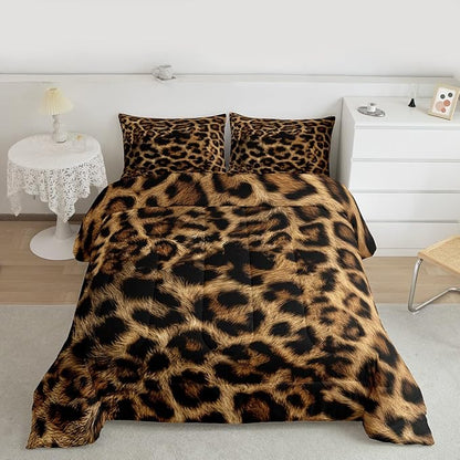 Erosebridal African Cheetah Texture Comforter King Size for Kids Teens Adults,Animal Skin Print Bedding Set,Farmhouse Rustic Duvet Insert,Brown Leopard Quilt Bedroom Decor