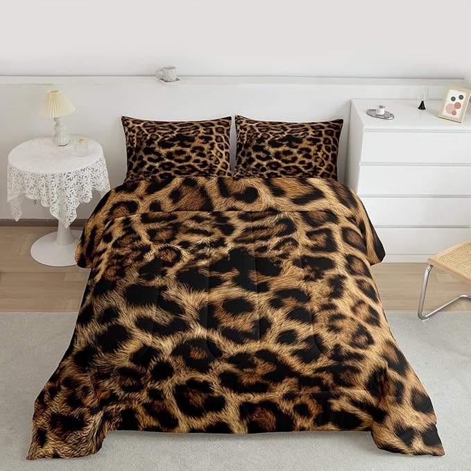 Erosebridal African Cheetah Texture Comforter for Kids Boys Girls,Animal Skin Print Toddler Bedding Set,Farmhouse Rustic Duvet Insert,Brown Leopard Quilt Bedroom Decor