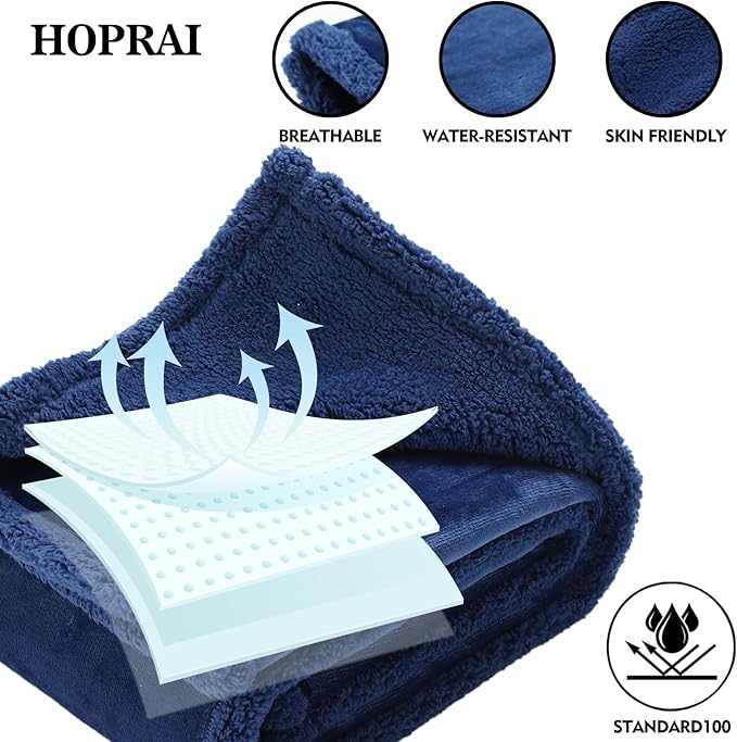 Dog Blanket, Waterproof Reversible Sherpa Fleece Throw Blanket, Furniture Cover for Bed, Couch, Sofa Protection from Liquid Pee and Pet Fur of Puppy, Cat (Navy Blue XS20*27inches)