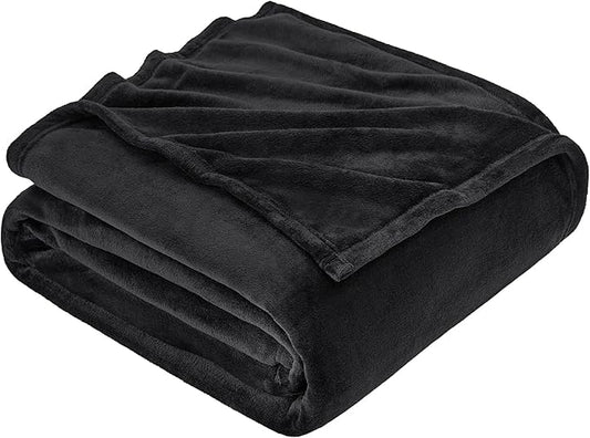 Hansleep Fleece Black Queen Blanket, Super Soft Flannel Fuzzy Plush Cozy Blanket for All Seasons, Black, Queen 90x90 Inches