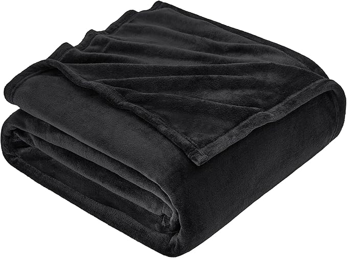 Hansleep Fleece Black King Blanket, Super Soft Flannel Fuzzy Plush Cozy Blanket for All Seasons, Black, King 90x108 Inches