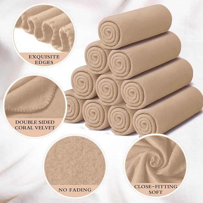 Kinlop Fleece Blanket Bulk 60 x 50 Inch Soft Lightweight Fleece Cozy Blanket Warm Throw Plush Pet Throw for Bed Couch Sofa Home Office Wedding Gifts Travel Camping(Khaki)