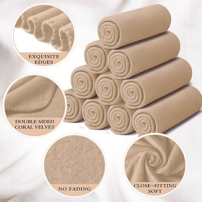Kinlop Fleece Blanket Bulk 60 x 50 Inch Soft Lightweight Fleece Cozy Blanket Warm Throw Plush Pet Throw for Bed Couch Sofa Home Office Wedding Gifts Travel Camping(Khaki)