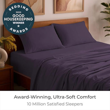 Mellanni Queen Sheets Set - 4 PC Iconic Collection Bedding - Hotel Luxury, Extra Soft, Cooling Bed Sheets - Wrinkle, Fade, Stain Resistant (Queen, Purple)