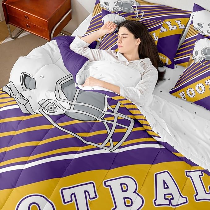 Erosebridal Rugby Football Comforter Sets Queen Size, Sports City Themed Bedding Bed in A Bag(Comforter+Fitted+Flat Sheet+2 Pillowcases+2 Throw Pillow Covers) 7 Pieces Bed Set