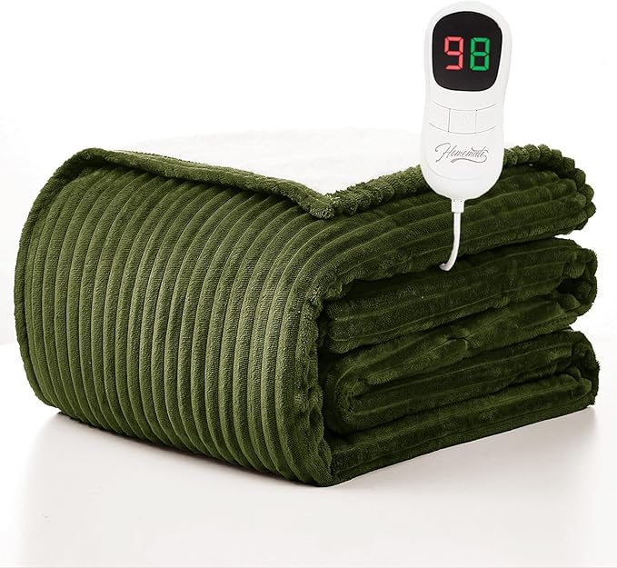 Homemate Electric Heated Blanket Full Size - 72"x84" Heating Blanket Full Size 1/2/4/6/8 Hours Auto-Off 10 Heat Level Over-Heat Protection Soft Flannel Sherpa ETL Certification