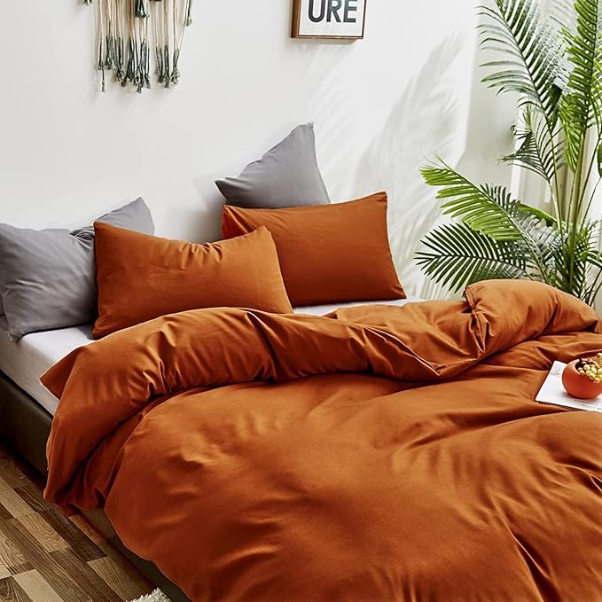 Pureant Burnt Orange Comforter Set Full Size Women Girls Terracotta Red Bedding Comforter Sets Rust Full Comforter Cotton Soft Boho Caramel Full Size Comforter Sets Reddish Orange Blankets Breathable