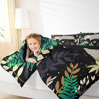 Feelyou Sloth Comforter Cute Sloth Bedding Set for Kids Boys Girls Galaxy Butterfly Comforter Set Botanical Leaves Inner Fill Duvet Set 1 Comforter Set with 2 Pillowcases Full Size