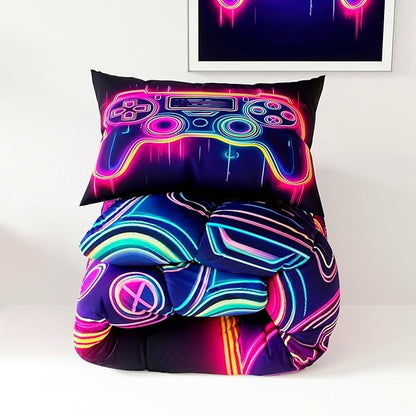 Gamer Comforter Set, Galaxy 3D Pattern for Kids Teens Adults,Decorative Bedding Comforter Sets with 2 Pillow Shams, Queen Size