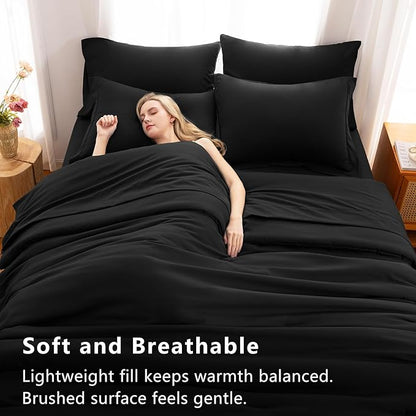 CozyLux Oversized Queen Comforter Set Black, 7 Pieces Bed in a Bag Comforter Set with Sheets, Soft Bedding Sets with Down Alternative Comforter, Fitted Sheet, Flat Sheet, Pillow Shams and Pillowcases