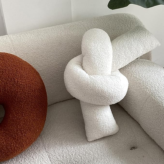 White Knot Pillow Long Shaped Soft Knot Plush Pillow Cushion Home Decoration Throw Pillows for Sofa Bedroom Car Office Gift