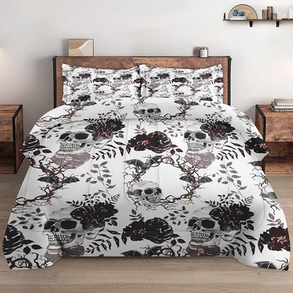 Comforter Set Full Size, Vintage Sugar Soft 3 Pcs Bedding for Kids and Adults, Flower Dead Tree Comforter Set with Pillowcase, for Bedroom Bed Decor