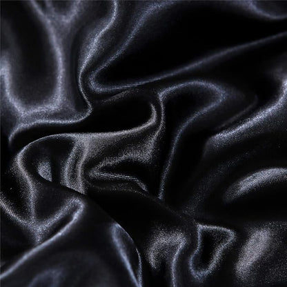 NTBED Silky Satin Comforter Set Queen Black, Soft Lightweight Microfiber Luxury Sexy Quilted Bedding Sets with 2 Matching Pillow Covers for Summer Spring Autumn