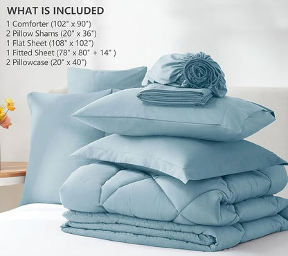 CozyLux King Size Comforter Set Light Blue - 7 Pieces Bed in a Bag King, Luxury Soft Bed Set for All Seasons, Bedding Set with Down Alternative Comforter, Sheets, Pillowcases & Shams