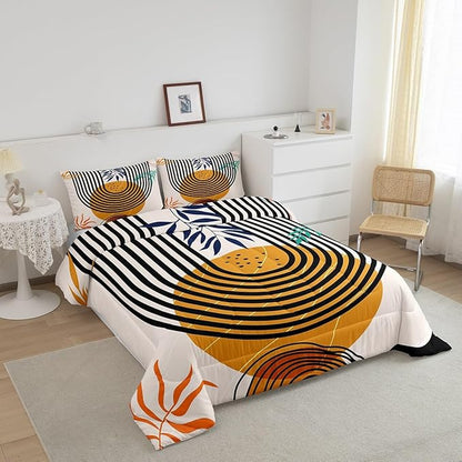 Mid Century Bedding Set King Swirl Line Comforter Set, Vintage Minimalit Duvet Insert Modern Artwork Quilt Sets, Abstract Circle Spiral Bedding Comforters & Sets Lightweight for All Seasons