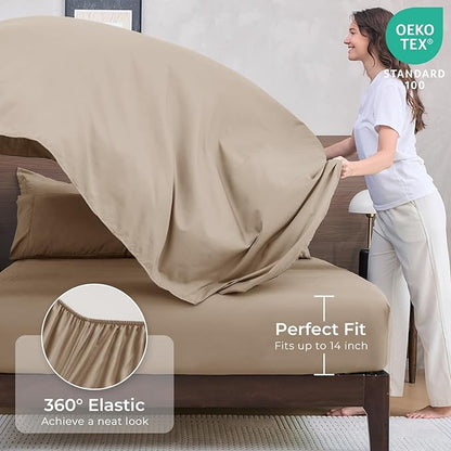 HEVUMYI Khaki Twin Comforter Set - 5-Piece All Season Bed in a Bag Twin, Ultra Soft Bedding Set with Comforter, Flat Sheet, Fitted Sheet, Pillowcases, Pillow Shams