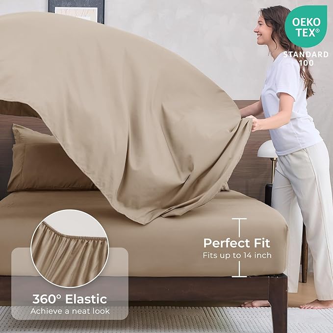 HEVUMYI Khaki Twin-XL Comforter Set - 5-Piece All Season Bed in a Bag Twin-XL, Ultra Soft Bedding Set with Comforter, Flat Sheet, Fitted Sheet, Pillowcases, Pillow Shams