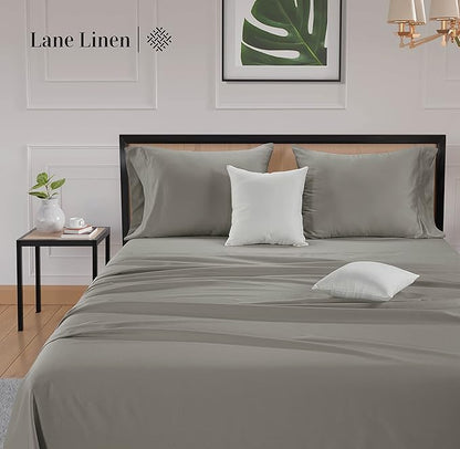 LANE LINEN 100% Mercerized Cotton 600 Thread Count Cal King Sheet Sets, Ultra Soft & Comfy Sateen Weave for Silky Touch Finish, Hotel Like Thick Bedding Sheets & Pillowcase Set, Machine Wash -Silver