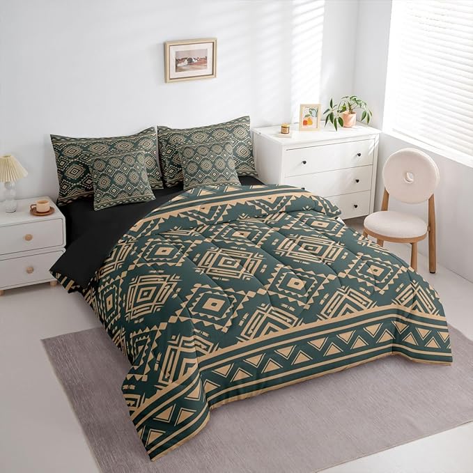 Erosebridal Rustic Western Full Comforter Set with Sheets 7 Piece Vintage Southwestern Bed in A Bag Farmhouse Aztec Nordic Style Bedding Sets for Women Adults Boho Geometric Diamond Bed Set