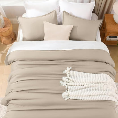 Litanika Oversized King Comforters Khaki Super King Plus Size, 3 Pieces Lightweight Solid Bedding Comforter Set, All Season Fluffy Bed Set (128x120In Comforter & 2 Pillowcases)