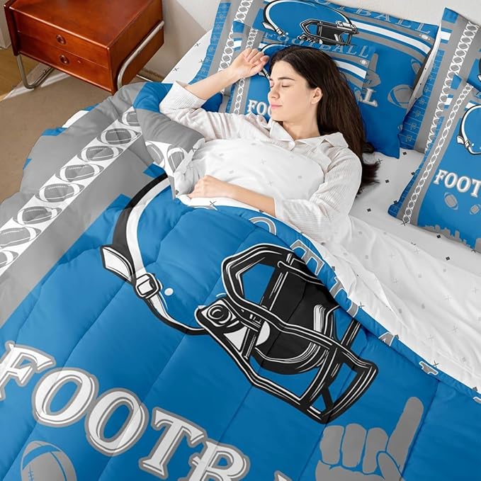 Feelyou Football 7 Pieces Comforter Sets Full Size Rugby Sports Bedding Set for All Season Football City Bed in a Bag with Comforter, Sheets, Pillowcases & Cushion Cover
